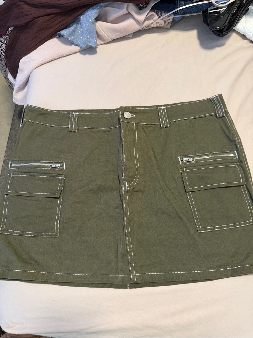 Windsor Olive Green Cargo Mini Skirt with Contrast Stitching